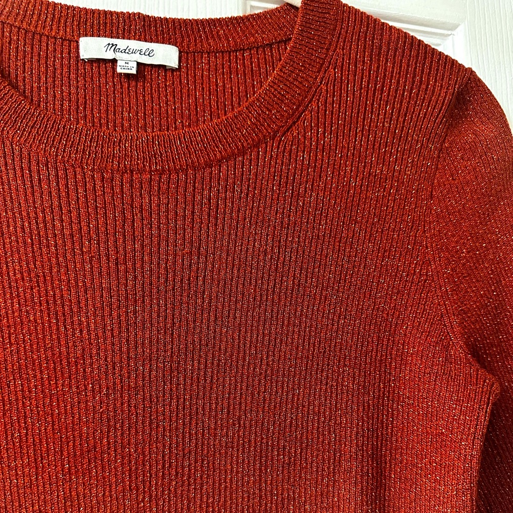 Gorgeous NWOT MADEWELL short sleeve rust and gold threaded sweater/shirt!!